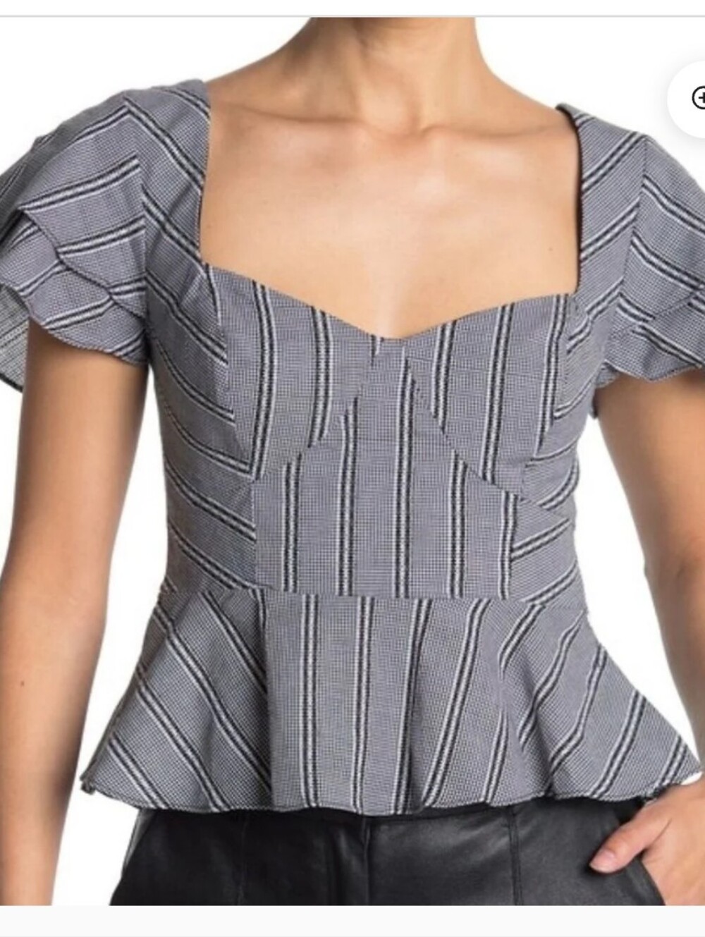 LIKELY Sydney Top Black White Checked Plaid Peplum Sweetheart Blouse S Ruffles